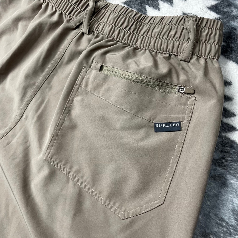 Burlebo Performance Shorts Khaki Tan Mens Large Stretch 7 Inch Inseam Comp Logo - Picture 11 of 12